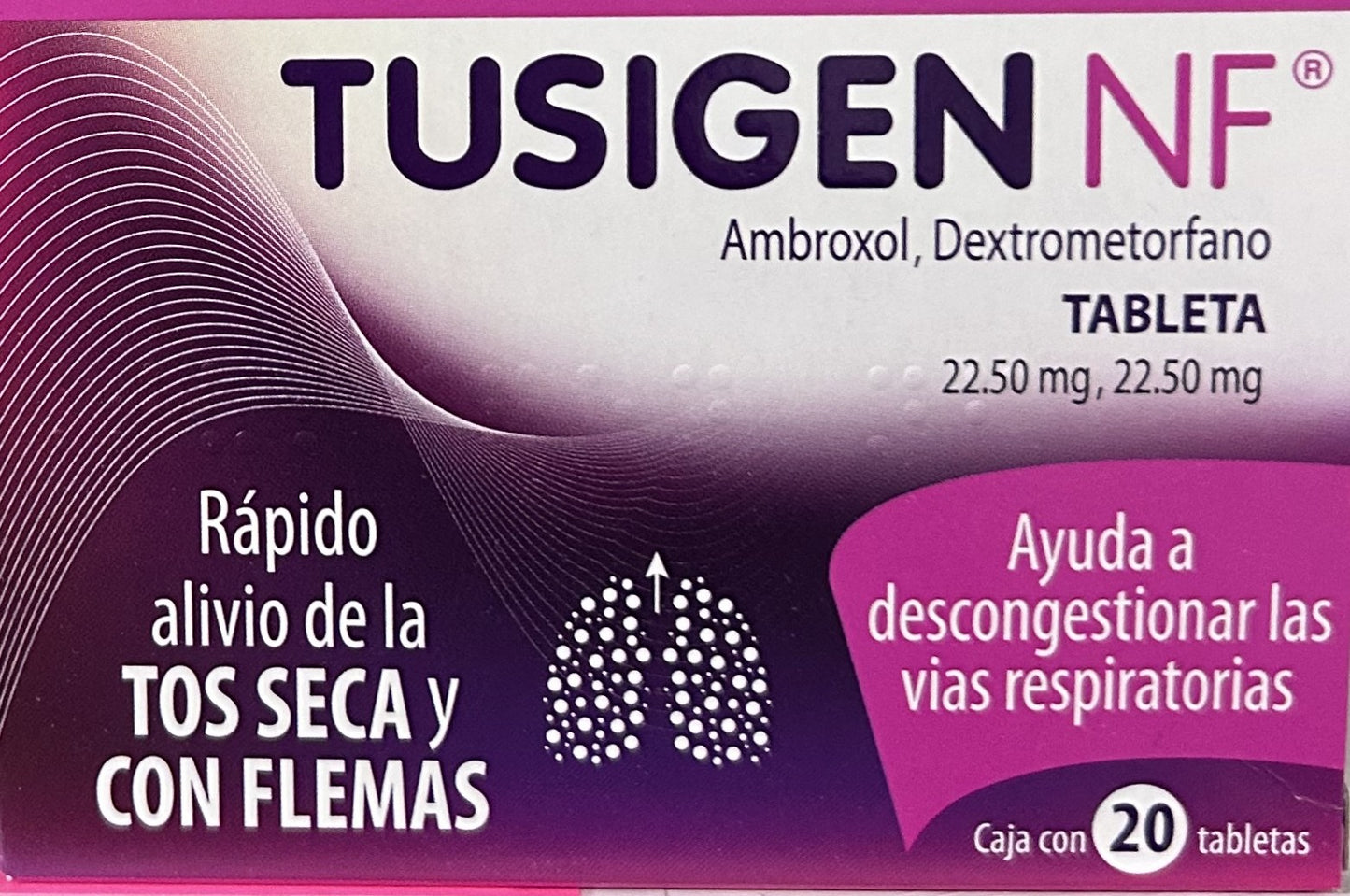 Tusigen Nf 22.5mg C/20 Tabletas (Ambroxol/Dextrometorfano) Liomont