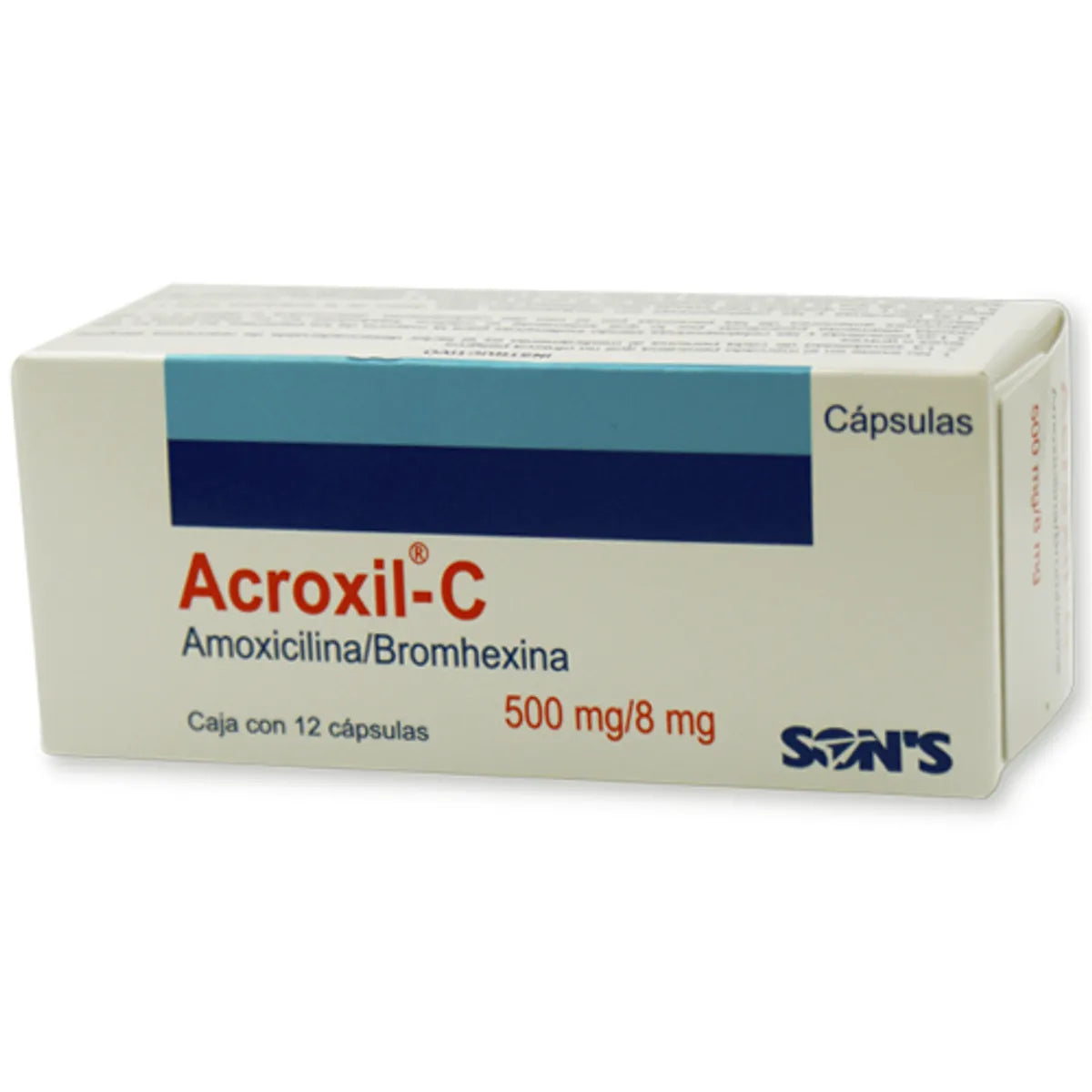 Acroxil-C Cápsulas 500mg c/12 (Amoxicilina/Bromhexina) (Sons)