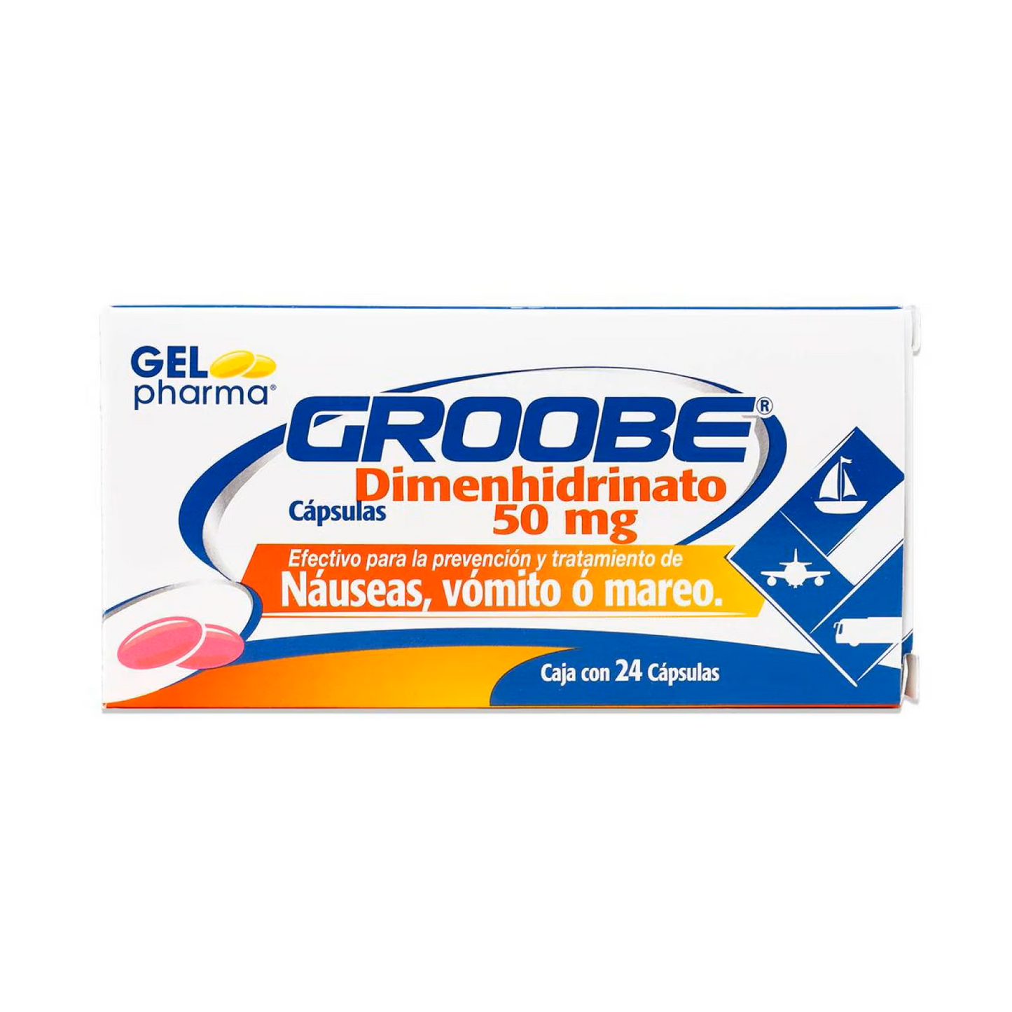 Groobe Capsulas C/24 (Dimenhidrinato 50mg) (Gel Pharma)