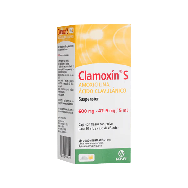 Clamoxin S Suspensión 600mg/42.9mg/5ml (Amoxicilina/Acido Clavulanico) Maver