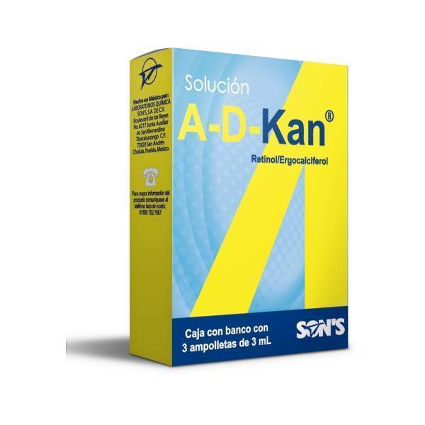 A-D-Kan Solución 3ml C/3 Ampoyetas (Retinol/Ergocalciferol) Sons