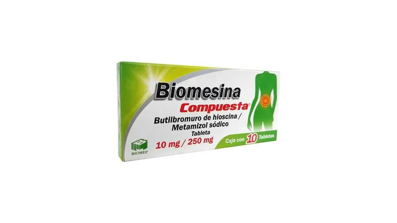 Biomesina Compuesta 10mg/250mg C/10 Tabletas (Butilbromuro de Hioscina/Metamizol Sódico) Biomep