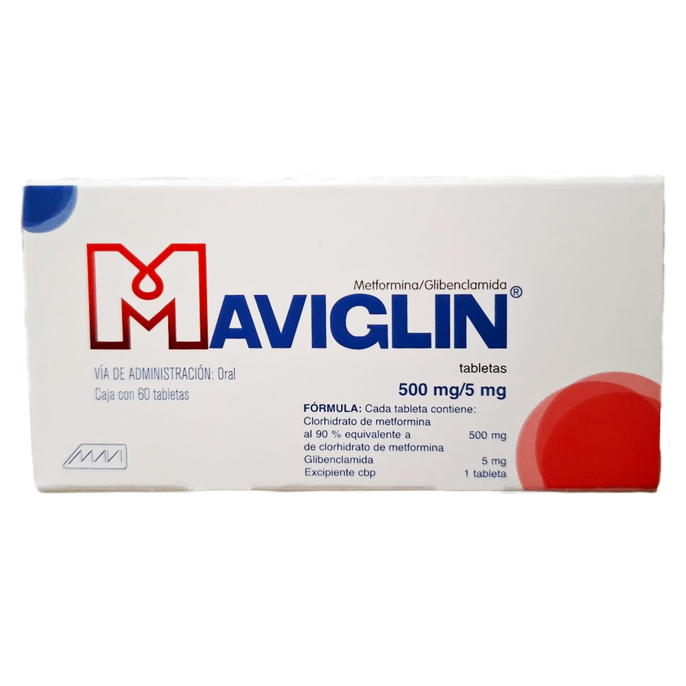 Maviglin 500mg Tabletas  c/60 (Metformina/Glibenclamida) Mavi