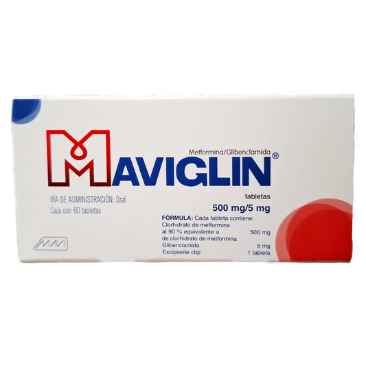 Maviglin 500mg Tabletas  c/60 (Metformina/Glibenclamida) Mavi