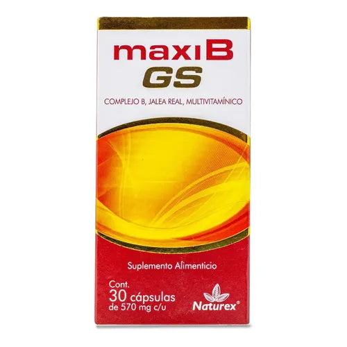 Maxi B Gs Suplemento Alimenticio C/30 Cápsulas (Complejo B/Ginseng/Multivitaminico) Naturex