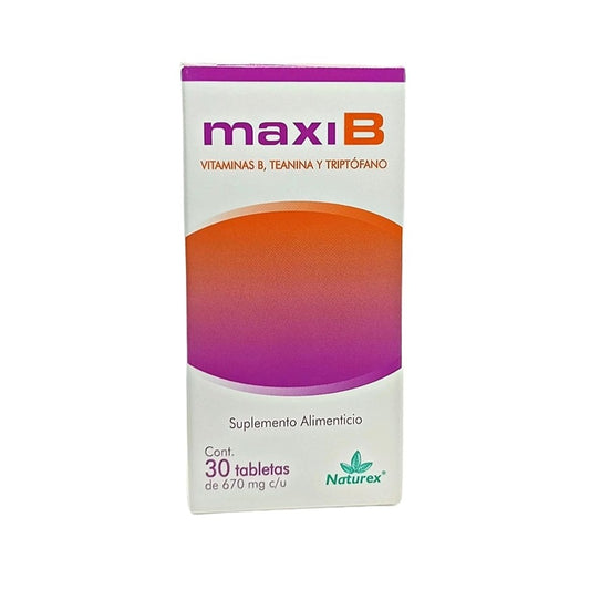 Maxi B Suplemento Alimenticio C/30 Tabletas (Vitaminas B/Teanina/Triptofano) Naturex