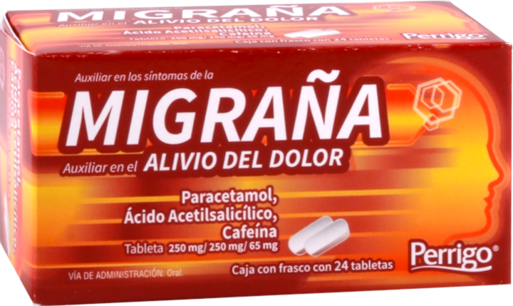 Migraña C/24 Tabletas (Paracetamol/Acido Acetilsalicilico/Cafeina) Perrigo