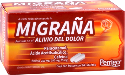 Migraña C/24 Tabletas (Paracetamol/Acido Acetilsalicilico/Cafeina) Perrigo