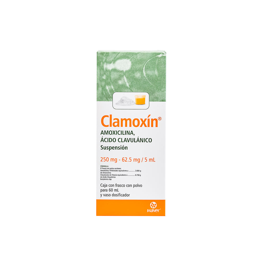 Clamoxin Suspensión 250mg/62.5mg/5ml (Amoxicilina/Acido Clavulanico) Maver