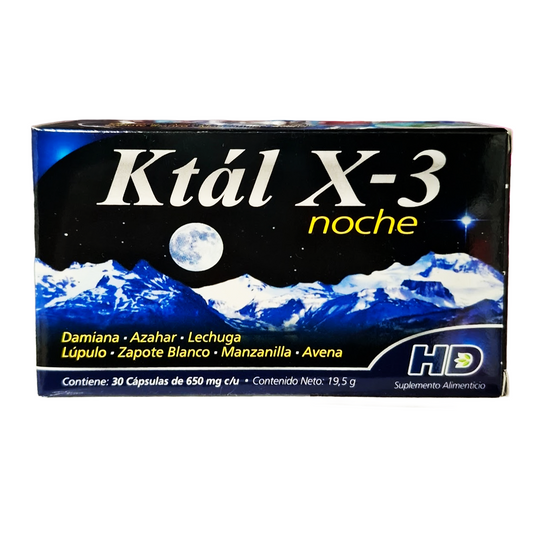 Ktal X-3 Noche Gel 650mg C/30 Cápsulas (Damiana/Azahar/Lechuga/Lúpulo/Zapote Blanco/Manzanilla/Avena)