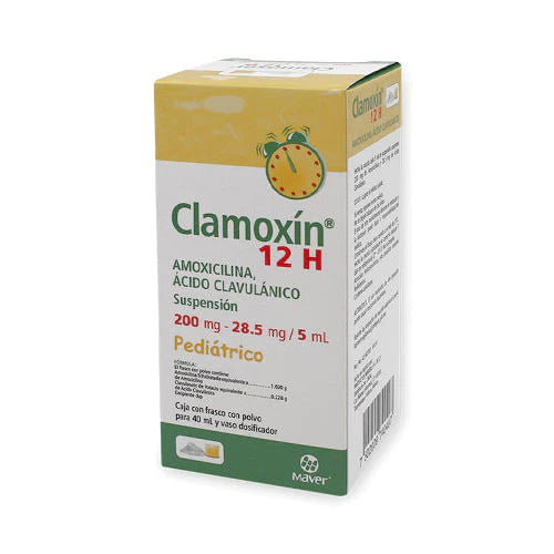 Clamoxin 12H Suspensión 200mg/28.5mg/5ml (Amoxicilina/Acido Clavulanico) Maver