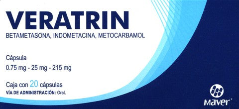 Veratrin 0.75mg/25mg/215mg C/20 Cápsulas (Betametasona/Indometacina/Metocarbamol) Maver
