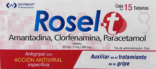 Rosel-T 50mg/3mg/300mg C/15 Tabletas (Amantadina/Clorfenamina/Paracetamol) Wermar