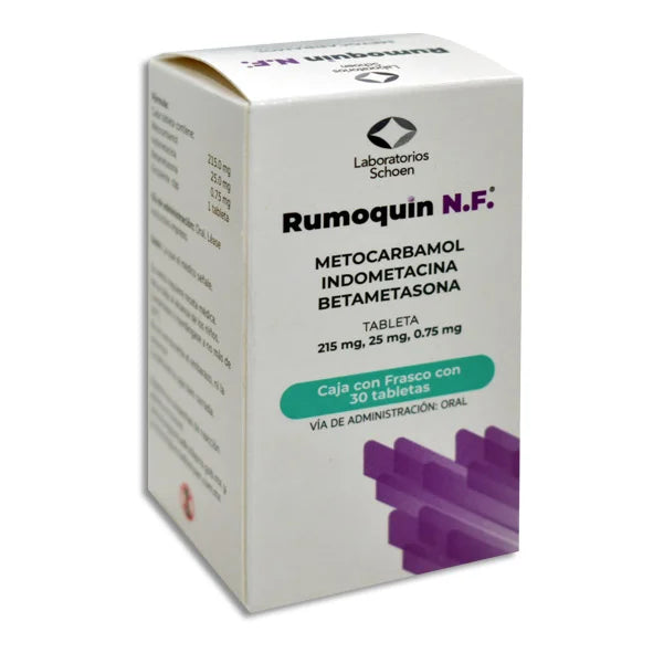 Rumoquin N.F. 0.75mg/25mg/215mg C/30 Cápsulas (Betametasona/Indometacina/Metocarbamol) (Schoen)