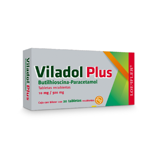 Viladol Plus Tabletas 10mg/500mg c/20 (Butilhioscina-Paracetamol) Loeffler